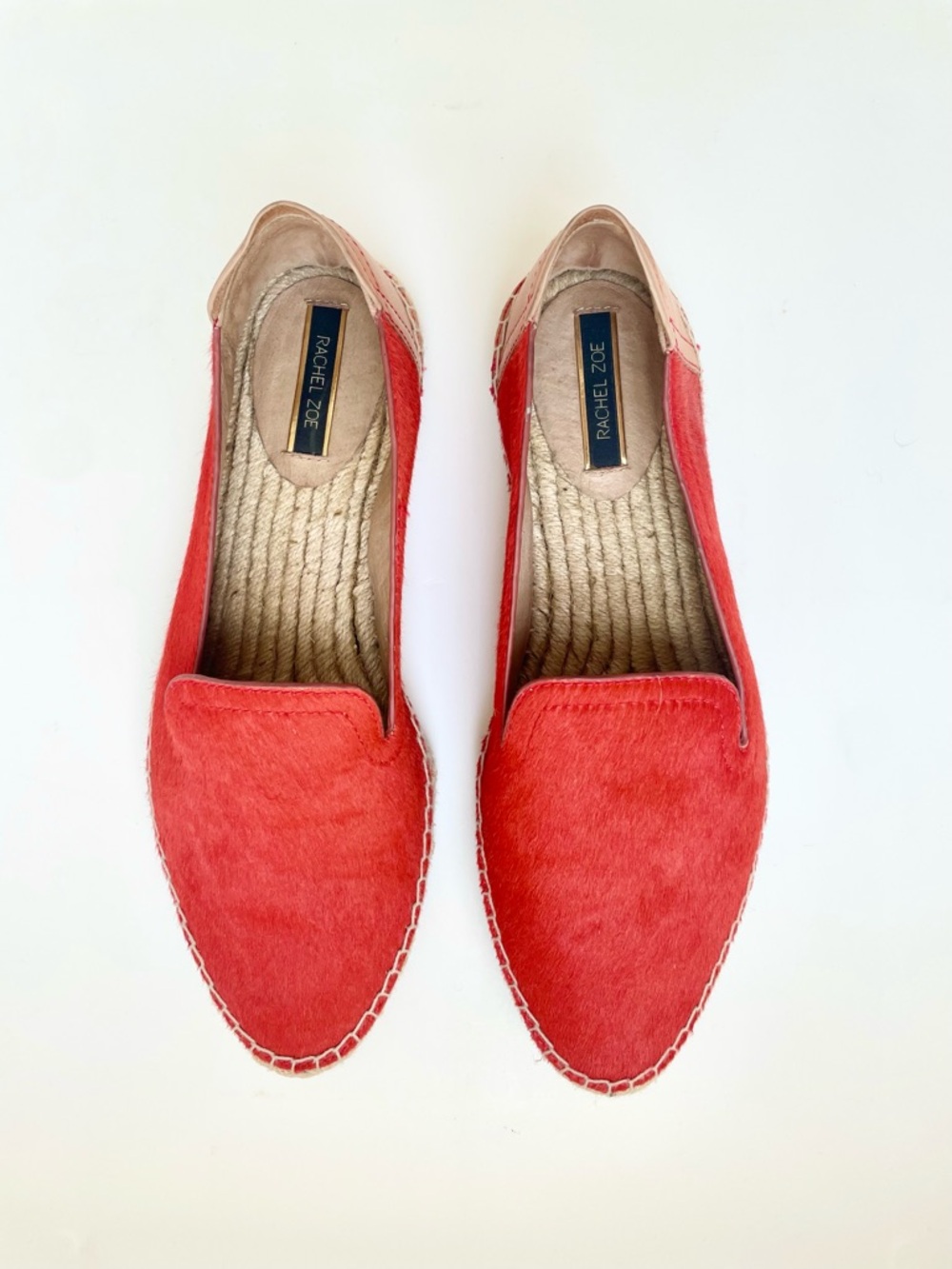 Rachel Zoe Cherry Red Orange Leather Calf-Hair Espadrille Loafer Flats Shoes 8 M
